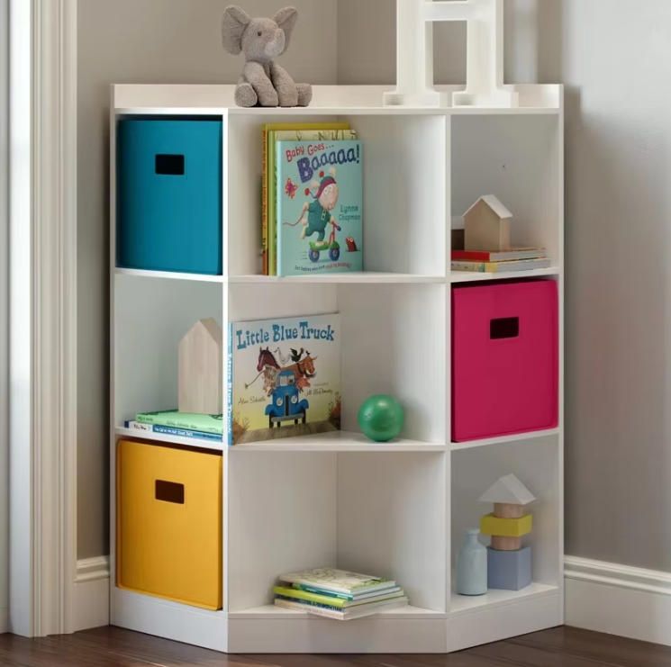 Kids Corner Playroom Cabinet with 6 Toy Storage Cubbies and 3 Angled Shelves for Bookcase Storage for Kindergarten and Home Use