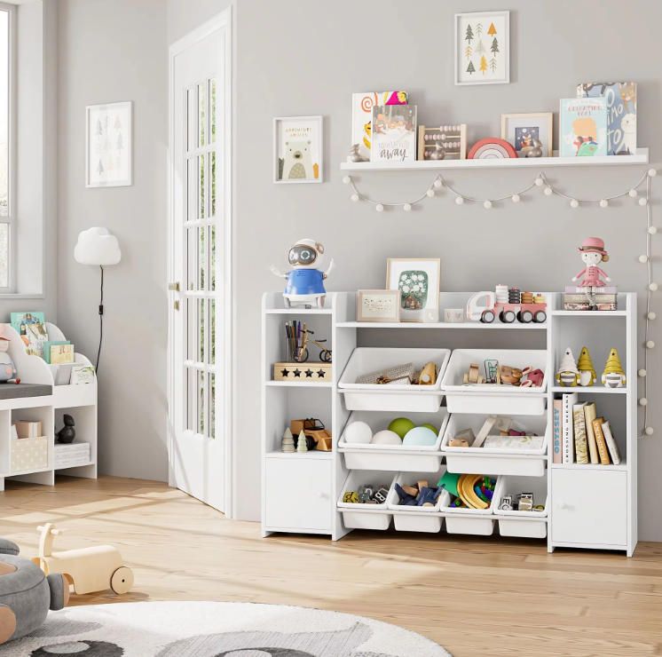 Children's White Storage Cabinet Organizer Bookshelf with 8 Bin