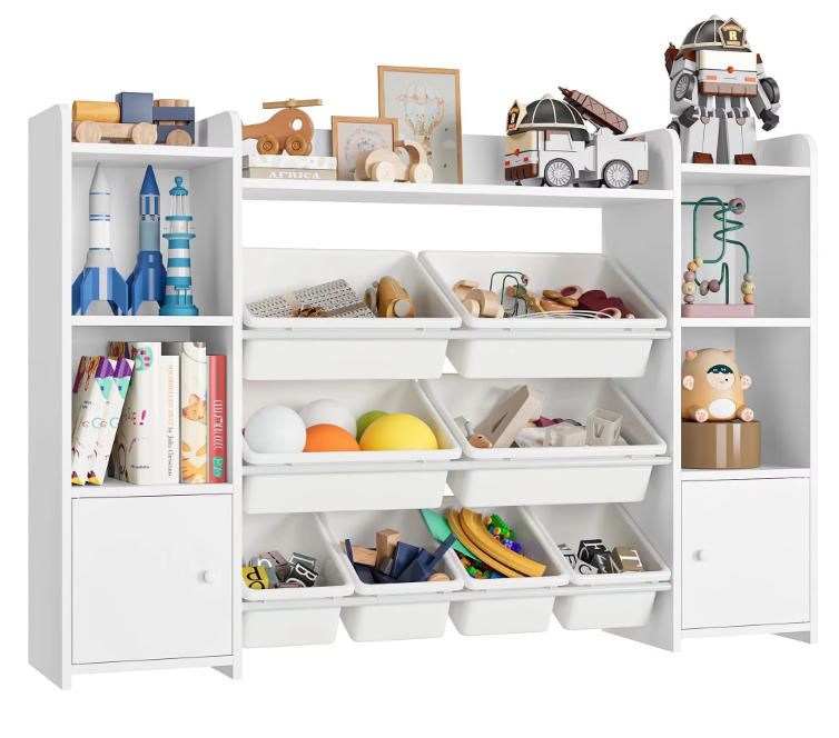Children's White Storage Cabinet Organizer Bookshelf with 8 Bin