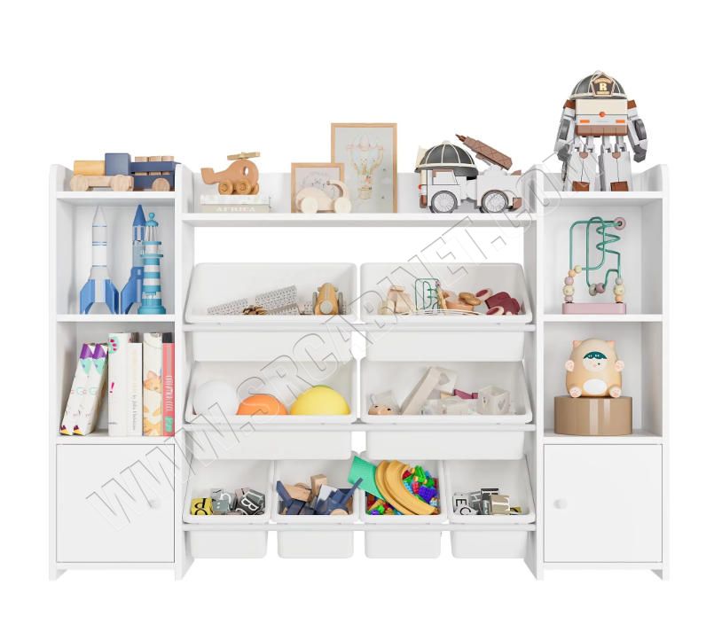Children's White Storage Cabinet Organizer Bookshelf with 8 Bin