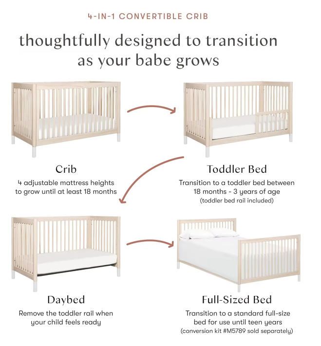 3-in-1 Convertible Modern Honey Wood Crib Solid Wood Multi-Use Bed