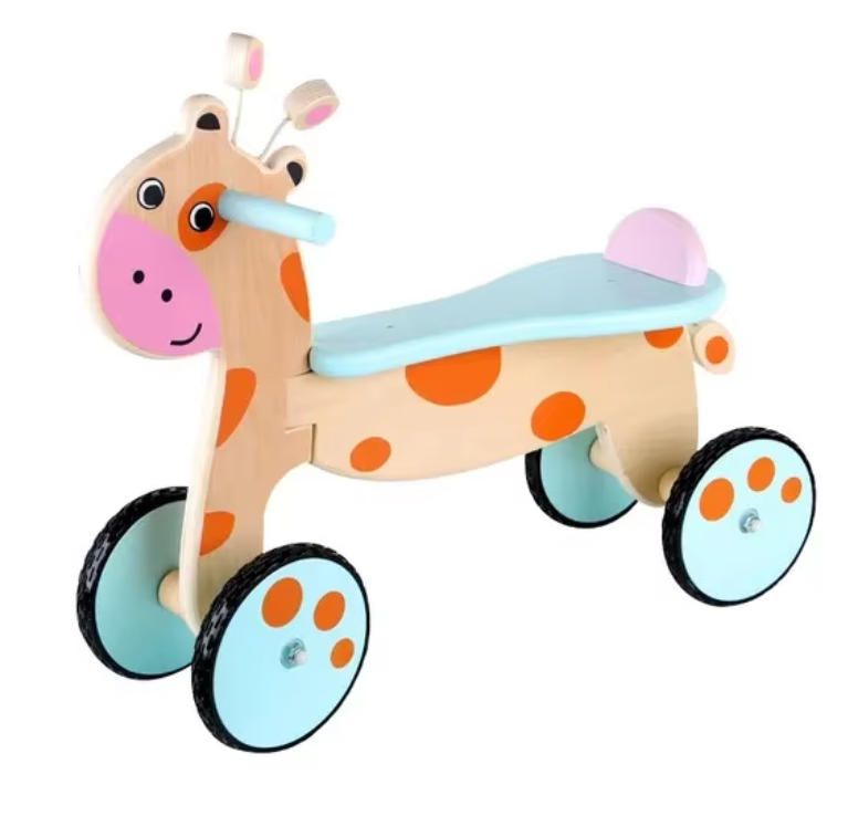 Durable 1-3 Years Old Kids' Balance Bike Non-Pedal Wooden Four Wheel Parallel Sliding Tricycle