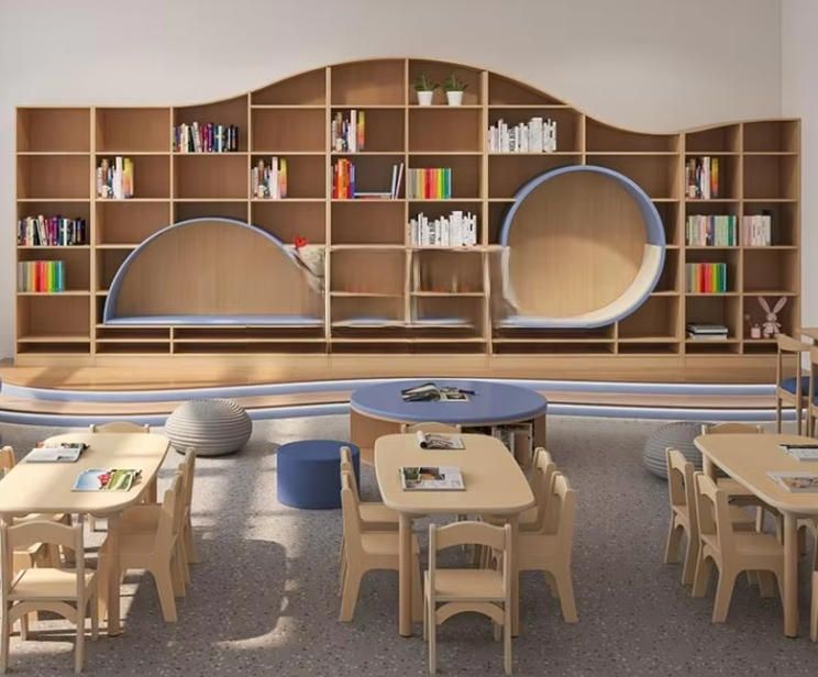 Round Sofa and Bookshelf Combination for Kindergarten Reading Room Handcrafted Woodcrafts
