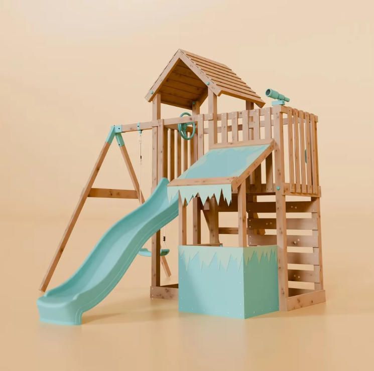 Outdoor Sports Children's Climbing Frame Slide Swing Combination with Simulated Store Wooden Toys for Ages 3-10 Years