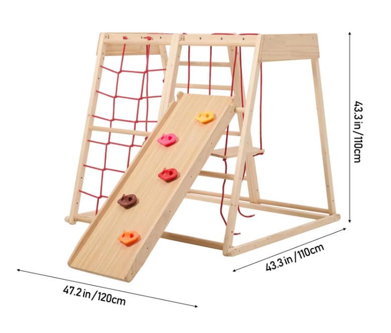 Durable Durable Wood Indoor Toys 3-in-1 Multifunctional Climbing Frame Slide Swing with Rings Climber