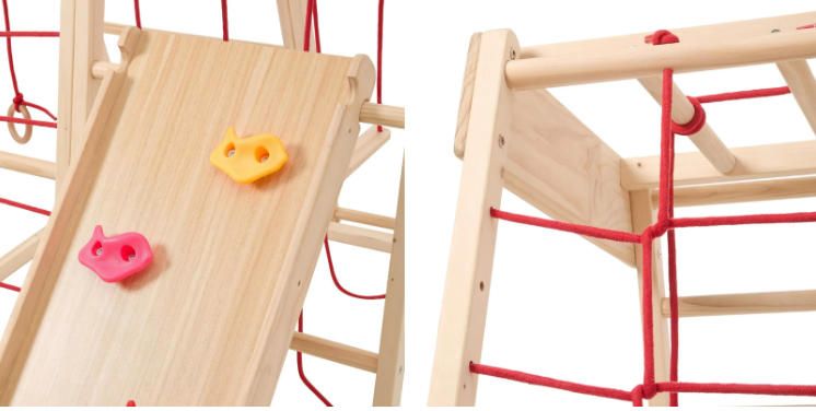 Durable Durable Wood Indoor Toys 3-in-1 Multifunctional Climbing Frame Slide Swing with Rings Climber
