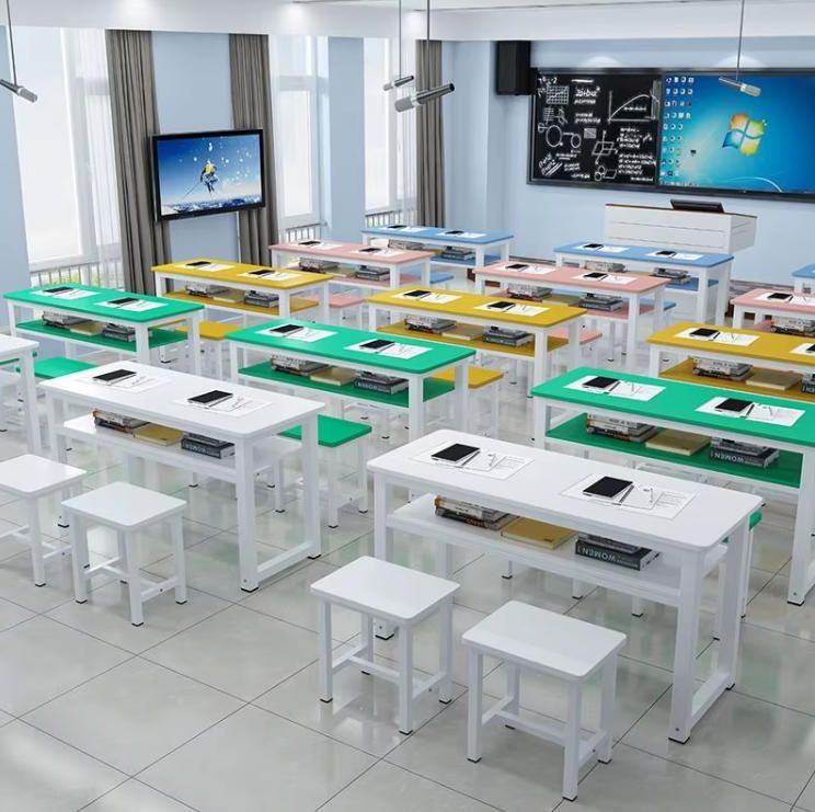 Long Combination Desk Chair for Primary Secondary School Students Single Double Person Integrated Learning Kids' Furniture Set