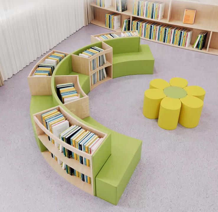 Curved Creative Sofa Combination with Bookcase Storage for School Kindergarten