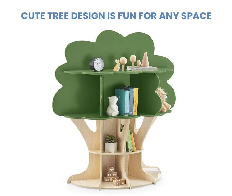 Kids Furniture Children's Wood Tree Bookcase with Multiple Shelf Sizes for Displaying Keepsakes and Providing Plenty of Room