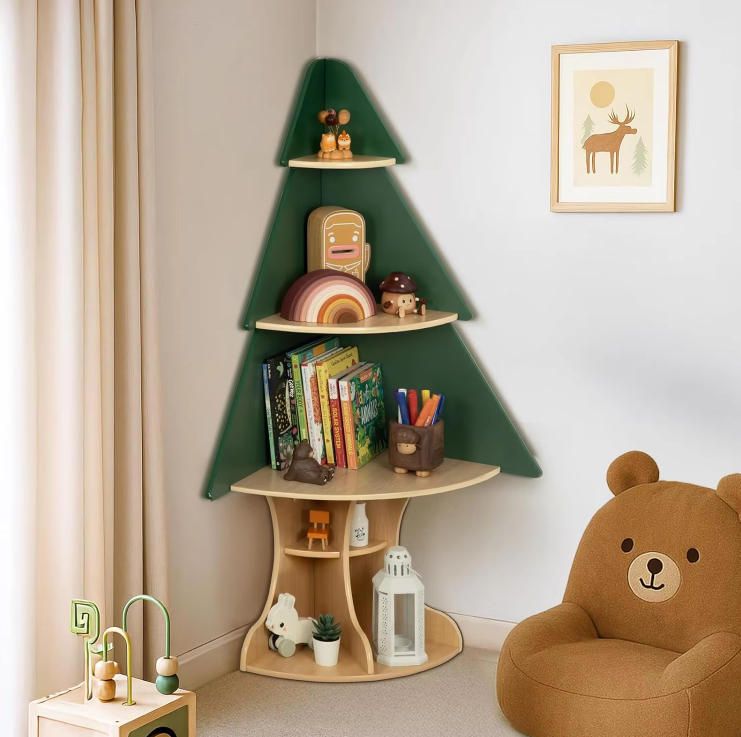 Modern Montessori Bookshelf for Kids Corner Bookshelf Storage Kids' Book Tree Bookcase for Classroom Playroom Living Room