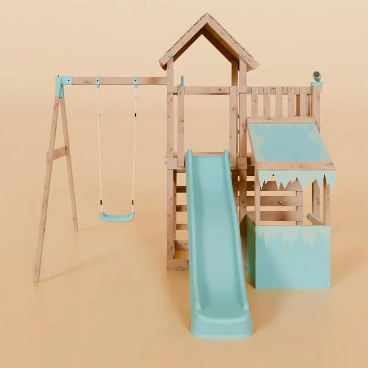 Outdoor Sports Children's Climbing Frame Slide Swing Combination with Simulated Store Wooden Toys for Ages 3-10 Years