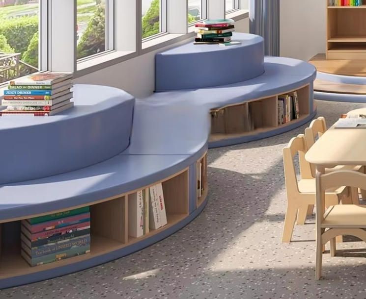 Round Sofa and Bookshelf Combination for Kindergarten Reading Room Handcrafted Woodcrafts