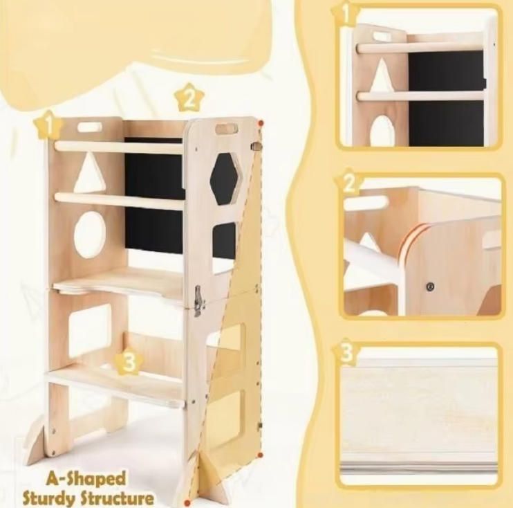 Multifunctional Foldable Wooden Learning Tower Children's Climbing Frame for Home and Drawing Children's Tower Stool