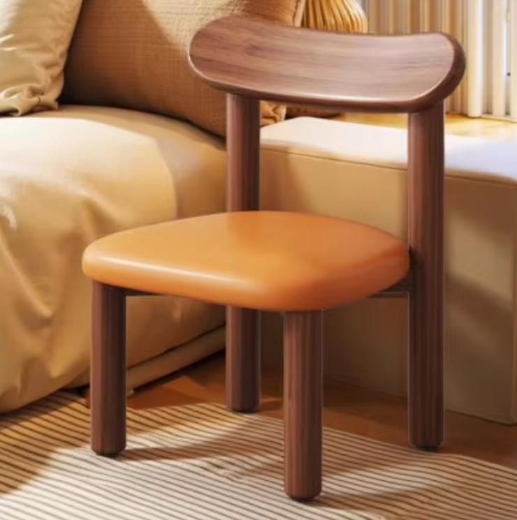 Home Solid Wood Kids Backrest Chair, Small Soft Padded Tea Table Stool