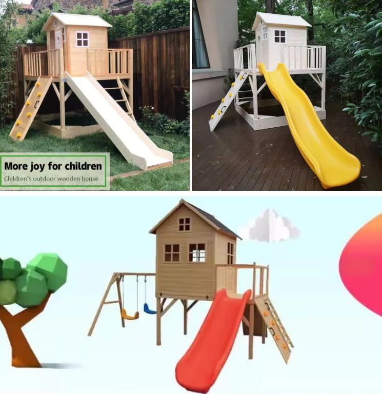 Large Outdoor Wooden Playhouse with Climbing Frame and Slide Amusement Park Equipment for Kindergarten