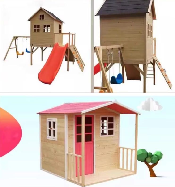 Large Outdoor Wooden Playhouse with Climbing Frame and Slide Amusement Park Equipment for Kindergarten