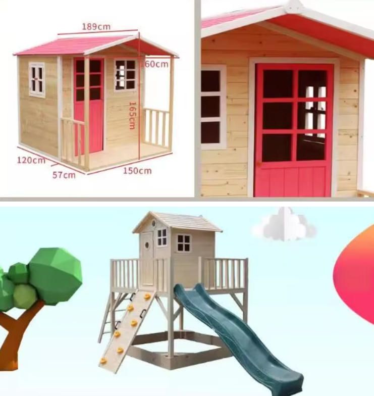 Large Outdoor Wooden Playhouse with Climbing Frame and Slide Amusement Park Equipment for Kindergarten