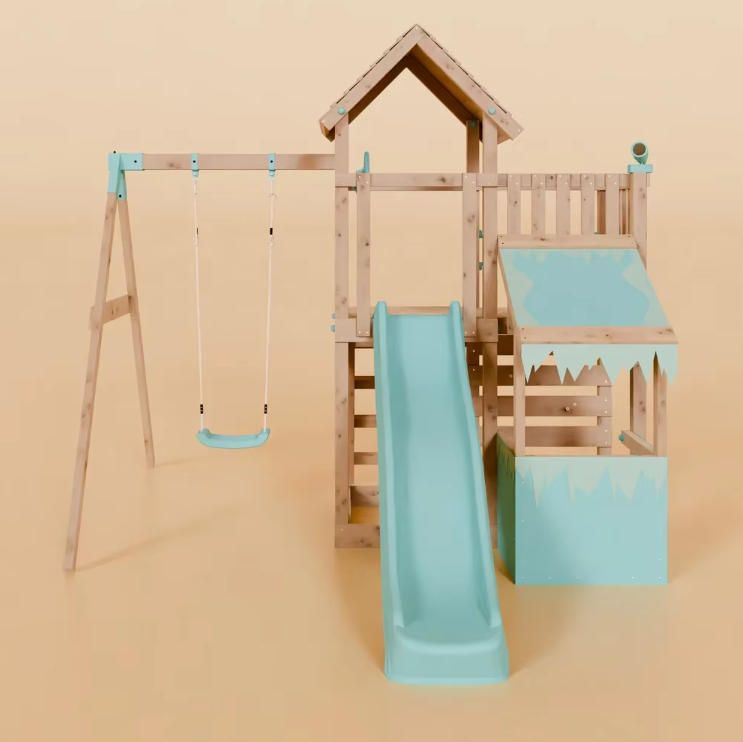 Outdoor Sports Children's Climbing Frame Slide Swing Combination with Simulated Store Wooden Toys for Ages 3-10 Years