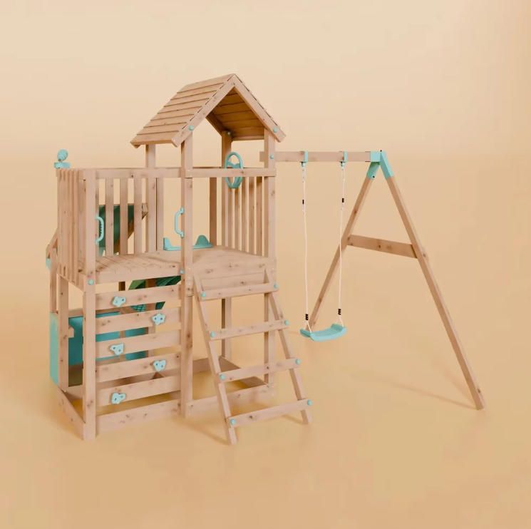 Outdoor Sports Children's Climbing Frame Slide Swing Combination with Simulated Store Wooden Toys for Ages 3-10 Years