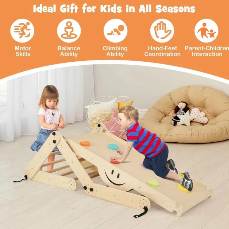 Foldable Wooden Climbing Set W/Reversible Ramp Toys for Children's Outdoor Play Climbing Frames