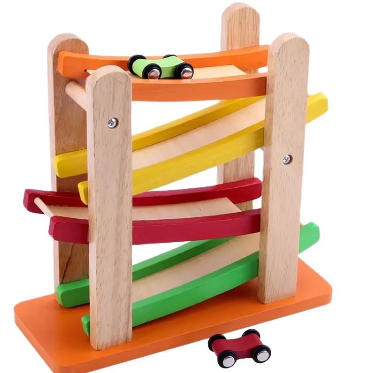 Hot Selling Four-Layer Inertial Ladder Rail Car Fast Track Glider Wooden Slide Unisex Interactive Educational Toys for 2-4 Years