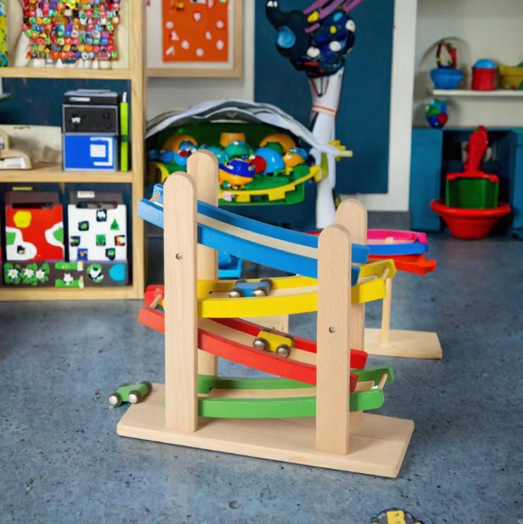 Hot Selling Four-Layer Inertial Ladder Rail Car Fast Track Glider Wooden Slide Unisex Interactive Educational Toys for 2-4 Years
