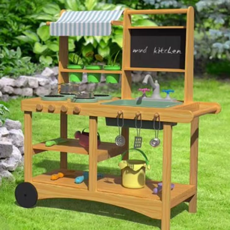 Outdoor Wooden Tool Stand for Kids - Realistic Pretend Play Mud Kitchen