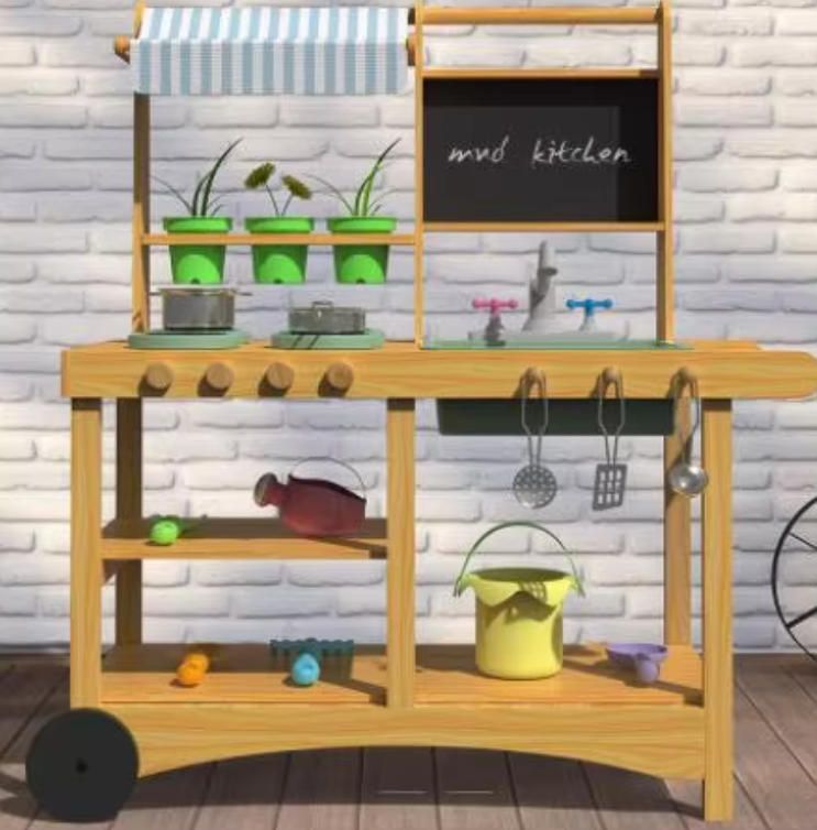 Outdoor Wooden Tool Stand for Kids - Realistic Pretend Play Mud Kitchen