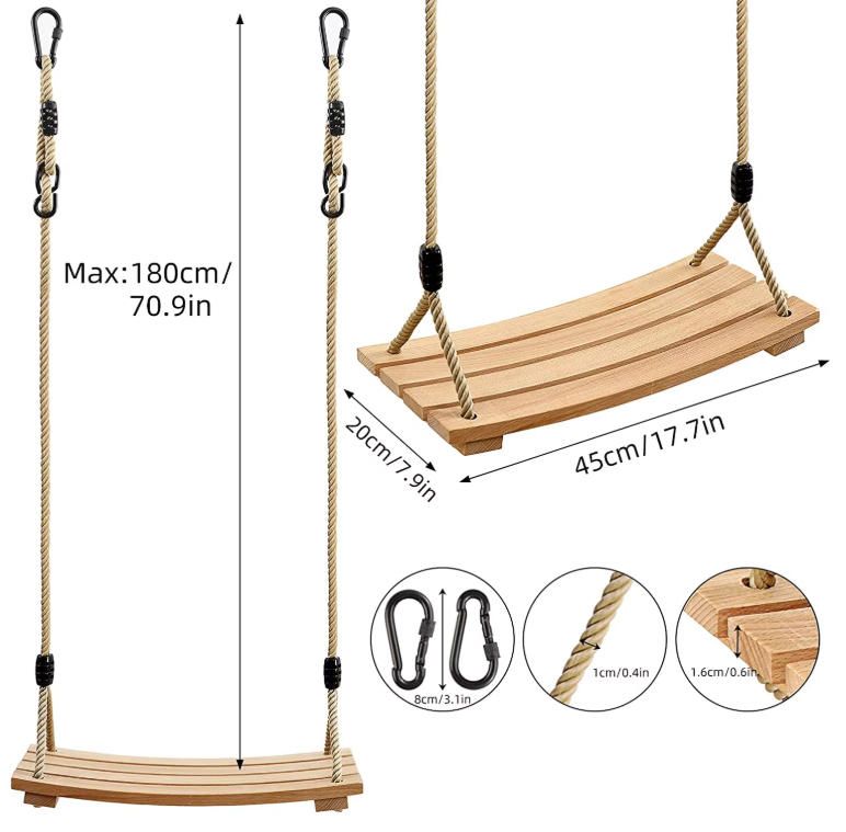 Wood Swings, Arc Wooden Swing,Hanging Swing Seat for Adult Kids Children Swing Chair Indoor and Outdoor Garden Yard Play