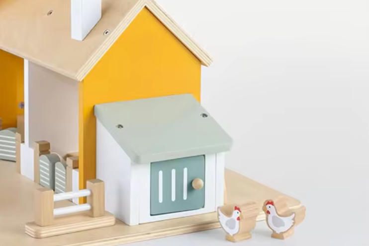 Montessori DIY Kids Wooden Play House Set with Educational Plastic Blocks Farm Scene Design Creative Toy