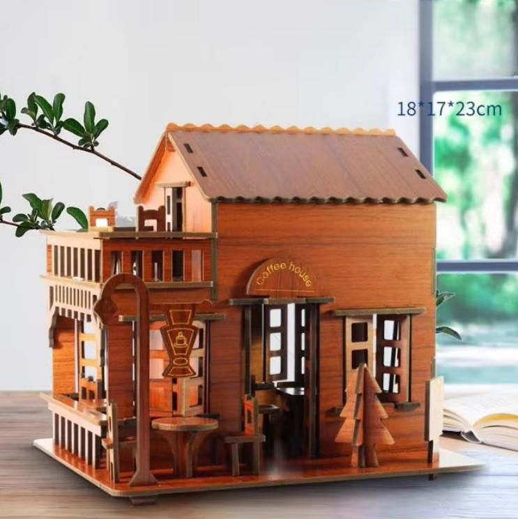 Handmade Antique Architectural Model Toy House DIY Three-Dimensional Puzzle Board Children's Gift Woodcrafts