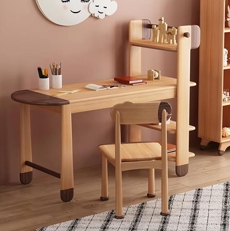 Children's Beech Wood Bookshelf Table and Chair Set for Learning in Bedroom or School Black Walnut Combined Table